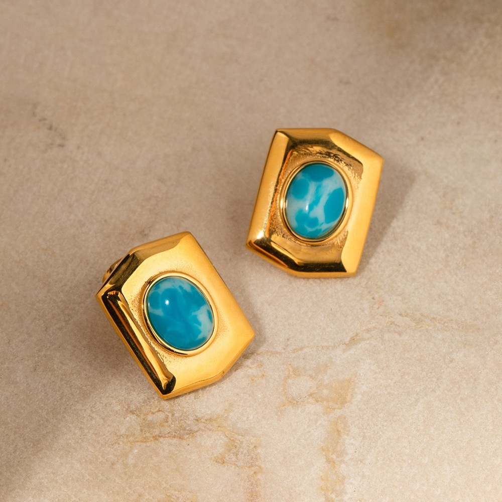 24K Gold Larimar Stone Earrings*Vintage Inspired Earrings*Old Money Styl…